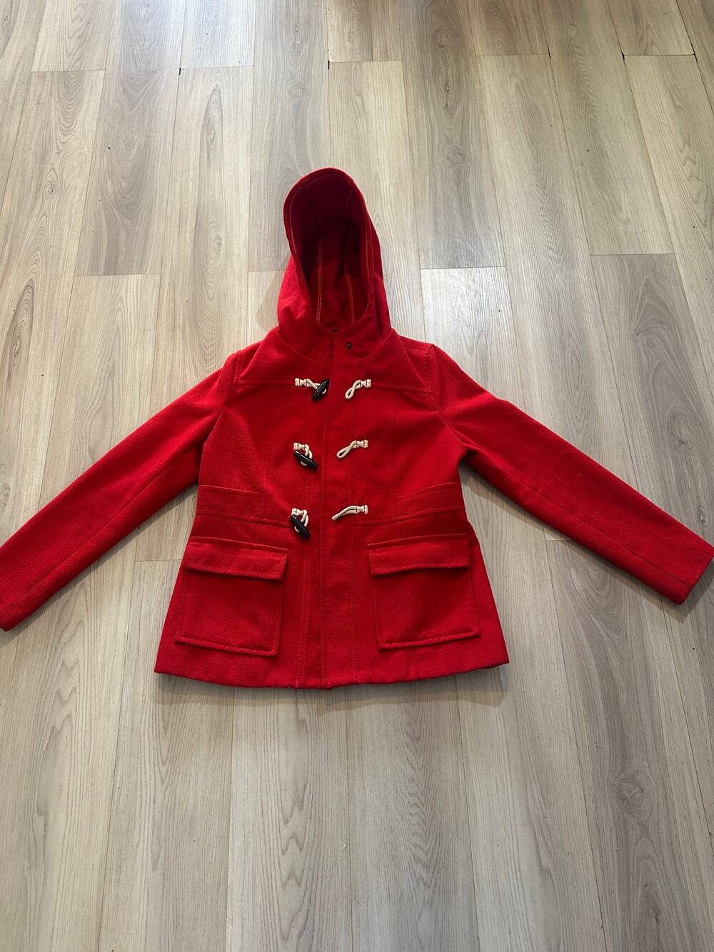 Old Navy Radiant Red Hooded Toggle Duffle Coat Jacket Women's Size Medium